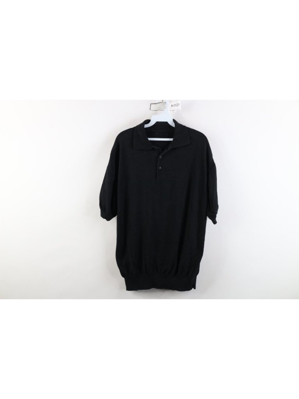 Vintage 90s Streetwear Mens XL Faded Blank Knit Collared Pullover Polo Black
